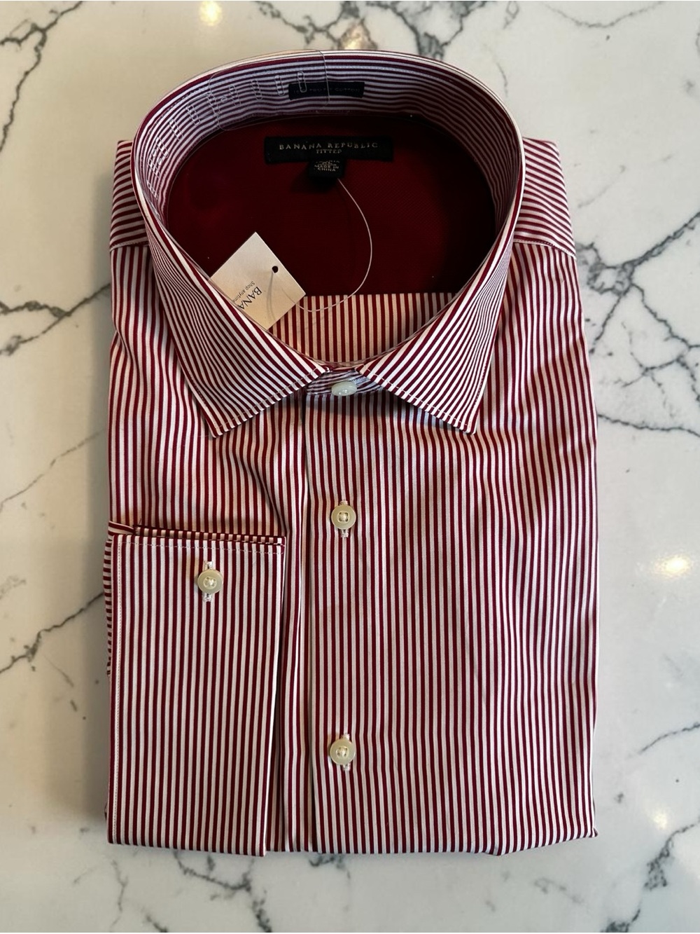 Banana Republic Red White Striped Dress Shirt 17-17.5 Cotton XL NWT